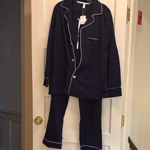 U2Skiin Navy Pajama‎ Set with White Piping Men’s Size L 100% Cotton